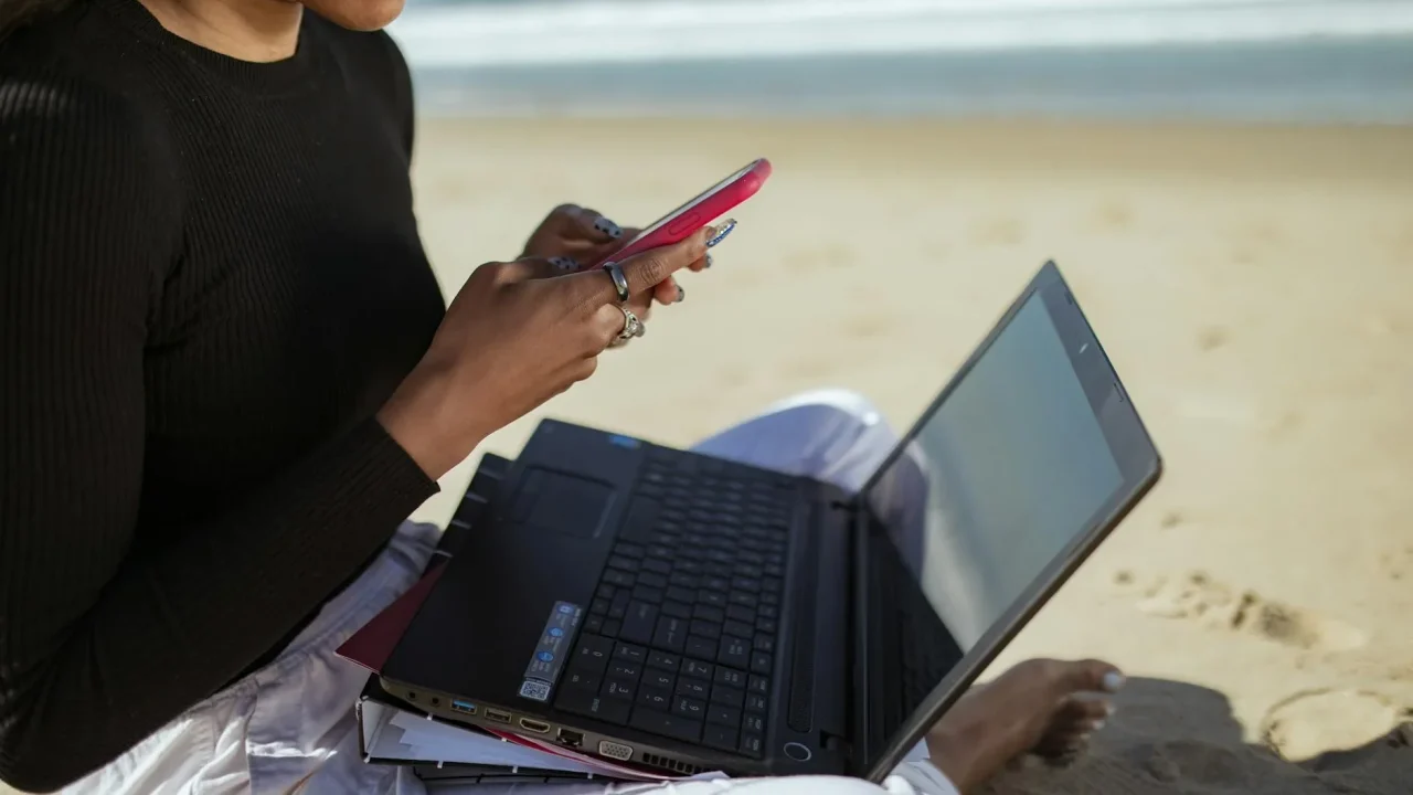 Laptop Beach Remote Work Setup