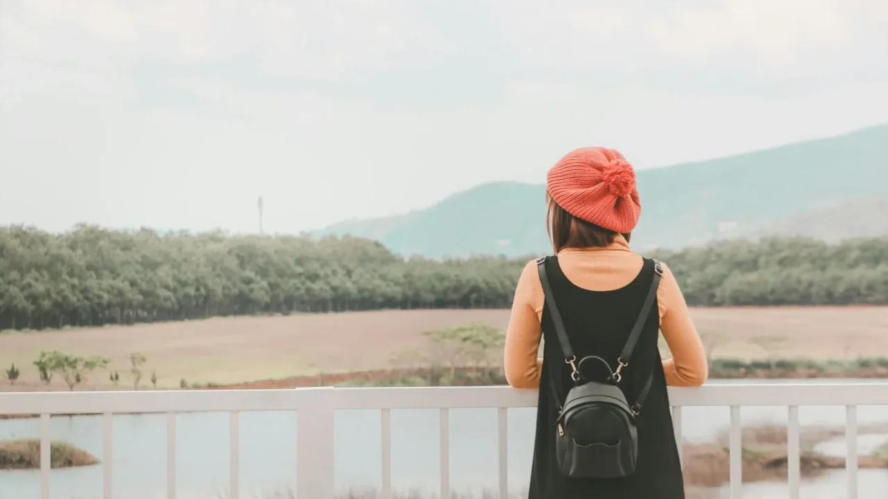 Woman Traveler Backpack Mountain View