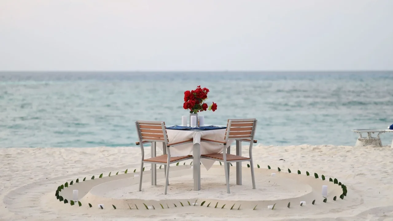 Couple Beach Sunset Dinner